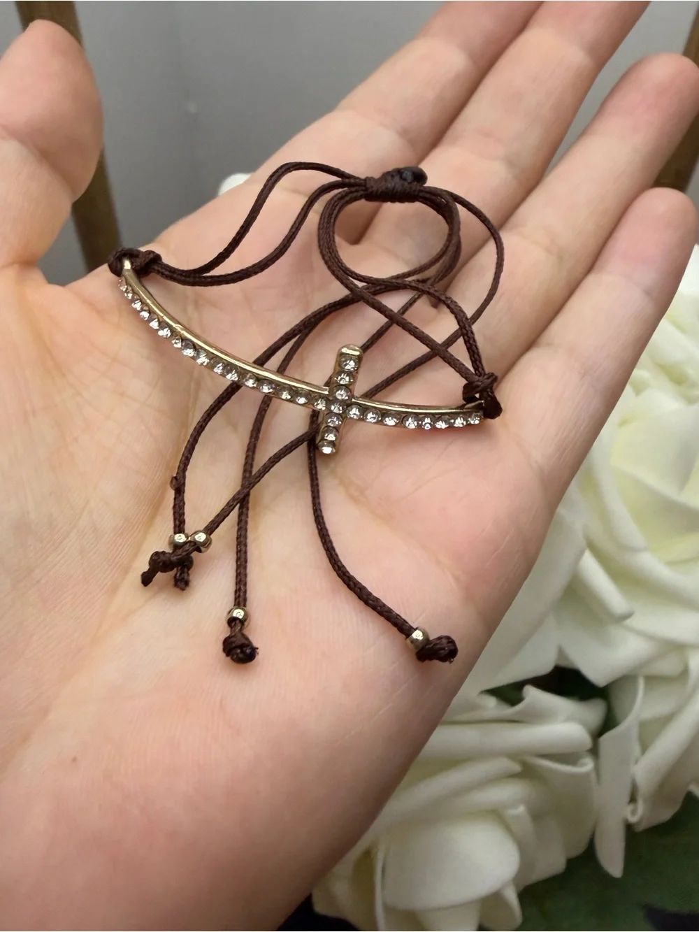 Rhinestone Cross Stretch Bracelet - Silver Crystal
